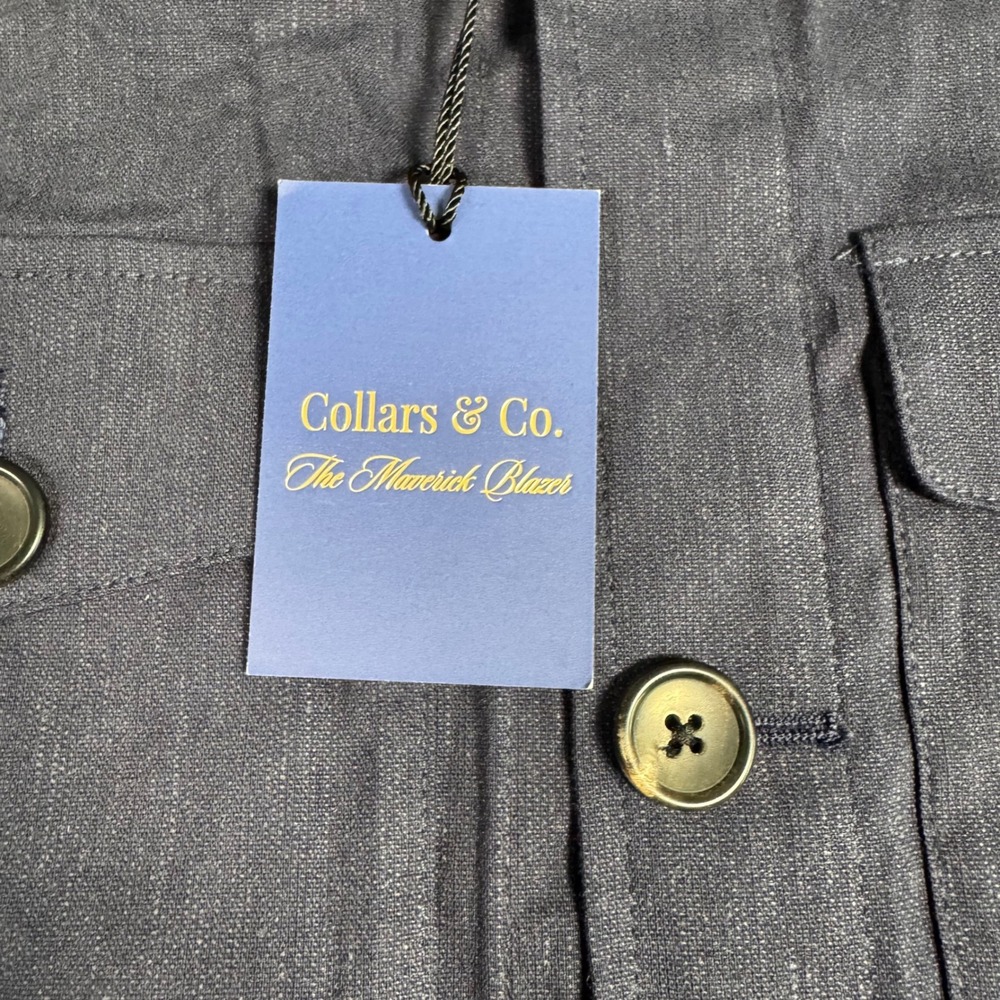 NWT Collars & Co The Maverick Blazer Linen Blend Button Front Jacket XXL Navy - Picture 3 of 12